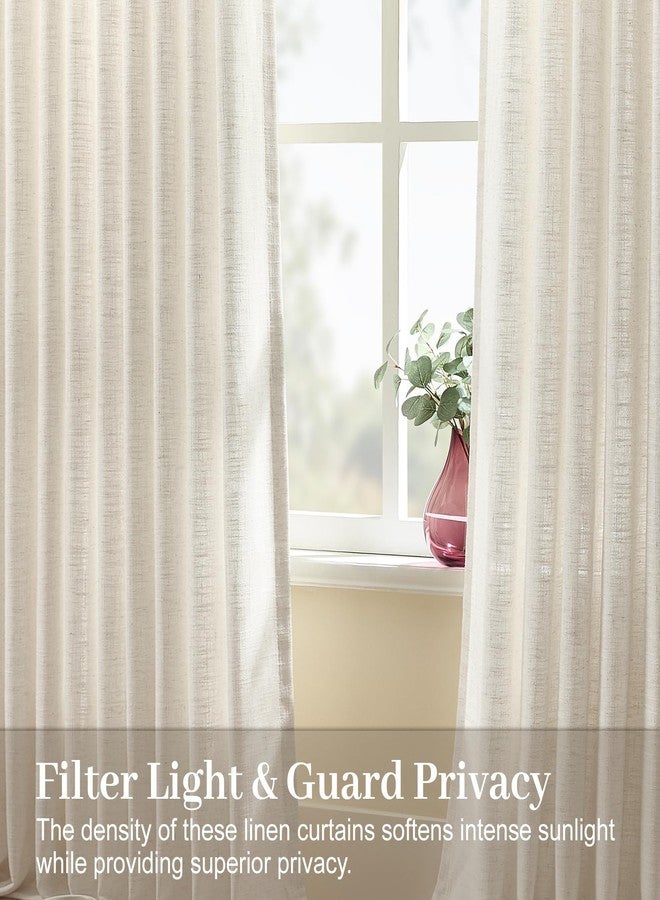 IVAPUPU Pinch Pleated Linen Curtains 84 Inch Length 2 Panels Set, Light Filtering Linen Blend Sheer Drapes Memory Trained Pleated Curtain Back Tab with Hooks Rings for Living Room Bedroom, Natural, W40xL84 - Image 2